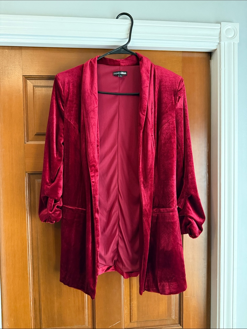 Deep Wine Velvet Open-Front Blazer and Trouser Pantsuit Set